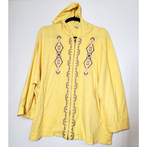 Chico's 3 Womens 16-18‎ Sweatshirt Hood 100% Cotton EMBROIDERED Yellow XL - Picture 8 of 8
